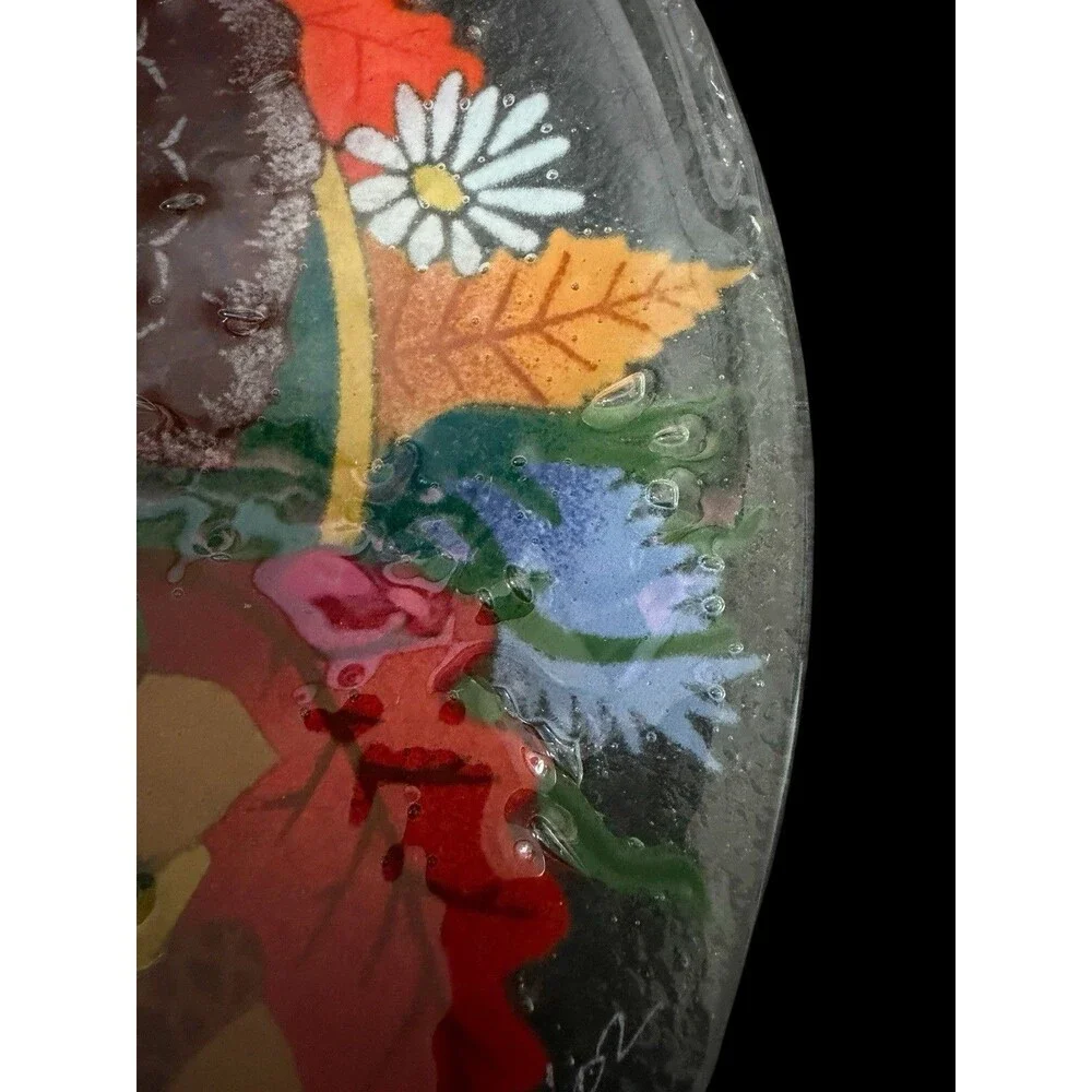 Signed Retired PEGGY KARR  14” Turkey Leaves Autumn Thanksgiving Round Platter